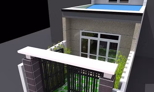 Mẫu nhà cấp 4 gác lửng kiểu dáng đơn giản có sân trước để xe tiện nghi. Cây xanh trước nhà đem lại không luồng không khí trong lành. Ảnh: Maunhadepmoi.