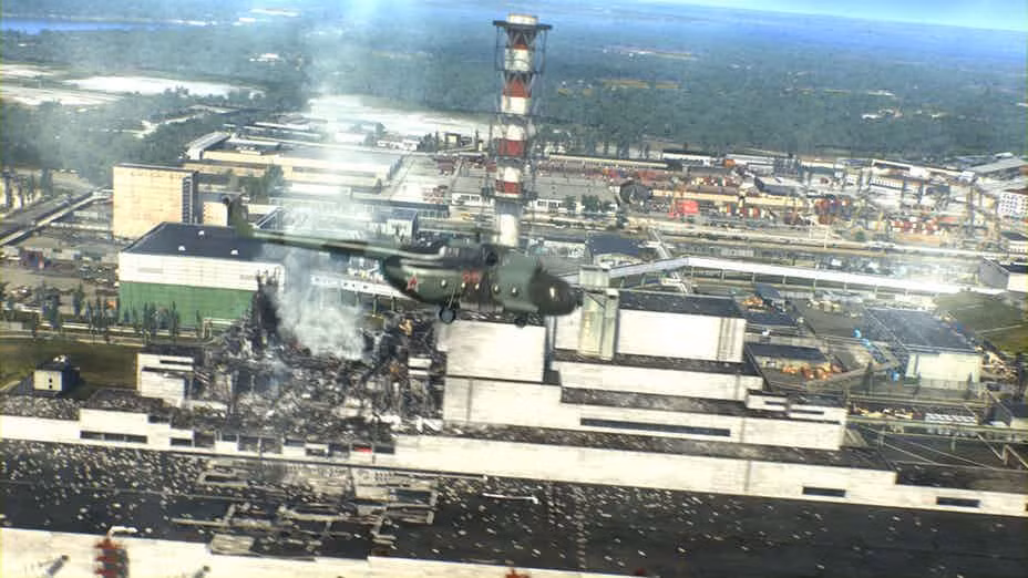 Hình ảnh ám ảnh phía trên nhà máy điện Chernobyl sau khi lò phản ứng số 4 phát nổ.