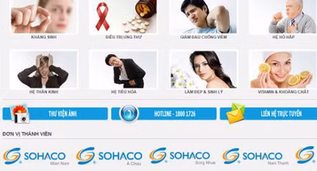 Dược phẩm Sohaco từng nhiều lần bị Cục Quản lý Dược phạt nặng vì nhập khẩu thuốc không đạt tiêu chuẩn chất lượng. Ảnh chụp màn hình website công ty Dược phẩm Sohaco.