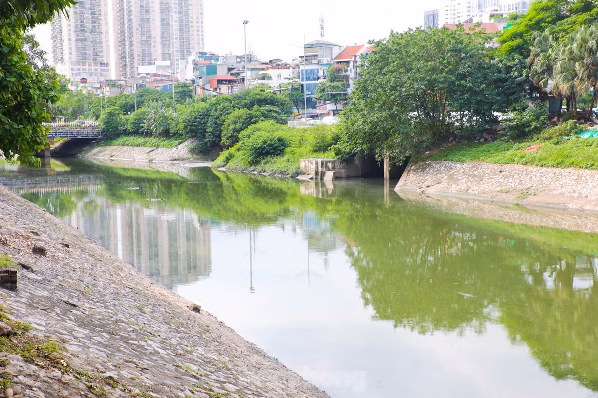 Theo đại diện Công ty Thoát nước Hà Nội, nguyên nhân là do mở cửa hạ mực nước hồ Tây, dẫn đến một phần nước hồ chảy vào sông Tô Lịch, làm thay đổi màu nước. Sự thay đổi này cũng phần nào giảm bớt mùi hôi khó chịu từ sông. (Ảnh: Tiền phong)