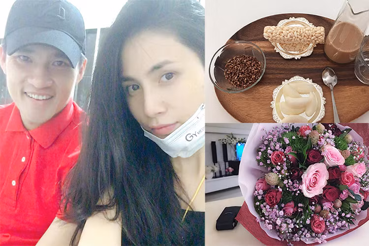 Dịp Valentine 2017, ông xã Thủy Tiên dành tặng vợ bó hoa hồng và tận hưởng ngày lễ bên người phụ nữ anh yêu thương. Ảnh: FBNV
