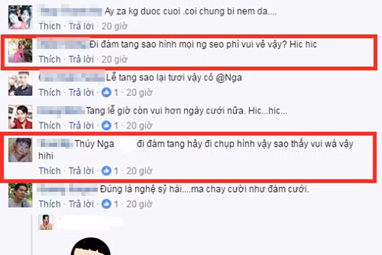 Điều đáng nói, một trong số những hình ảnh Thúy Nga khiến nhiều khán giả không hài lòng. Đó là hình ảnh cô chụp cùng Hoài Linh và một số người khác với biểu cảm vui vẻ, không hợp với không khí một đám tang. Ảnh: Vietnamnet