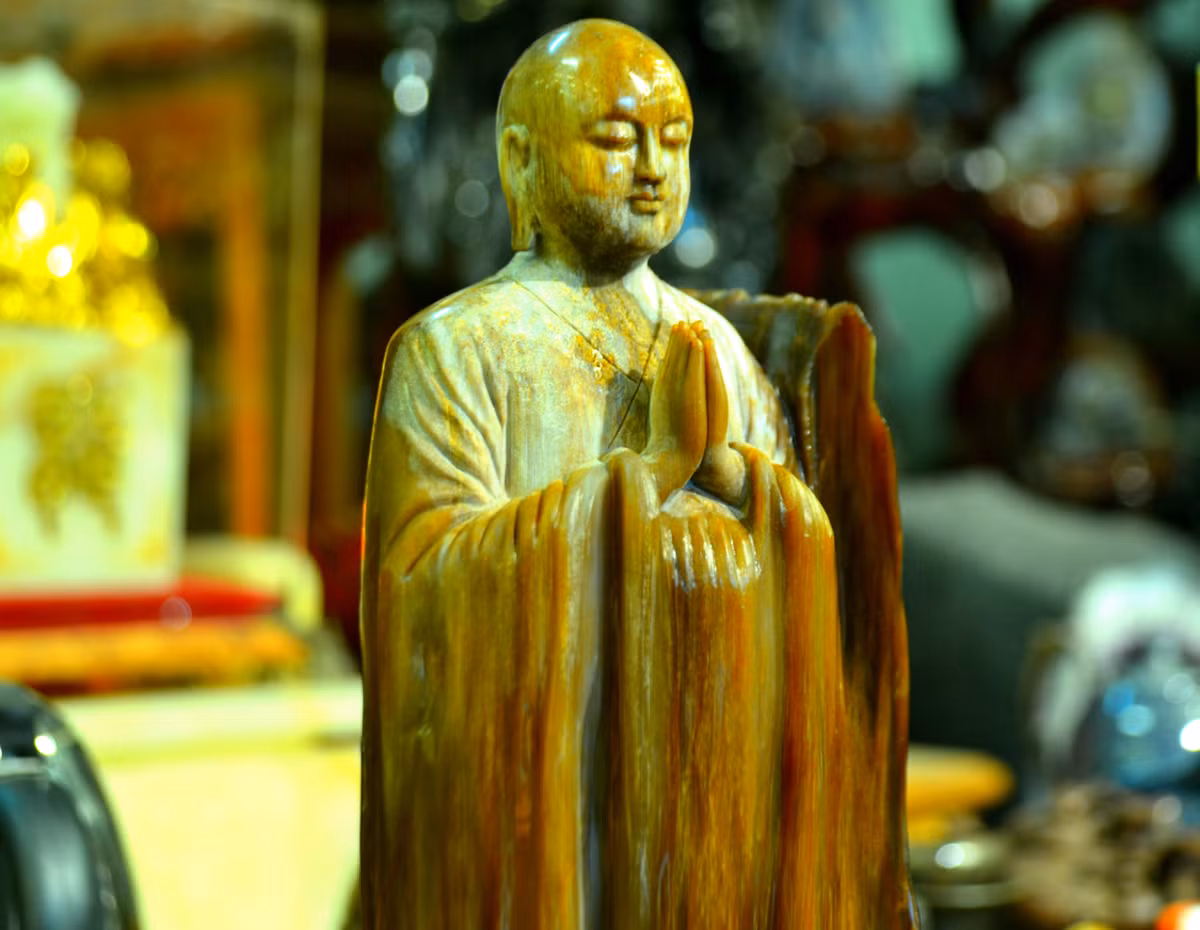  Gỗ hóa ngọc có độ cứng tương đương với đá mã não, đá chalcedony. Nhìn bên ngoài, pho tượng gỗ hóa ngọc giống như cây gỗ thông thường nhưng khi sờ vào sẽ cảm nhận được sự mát lạnh.