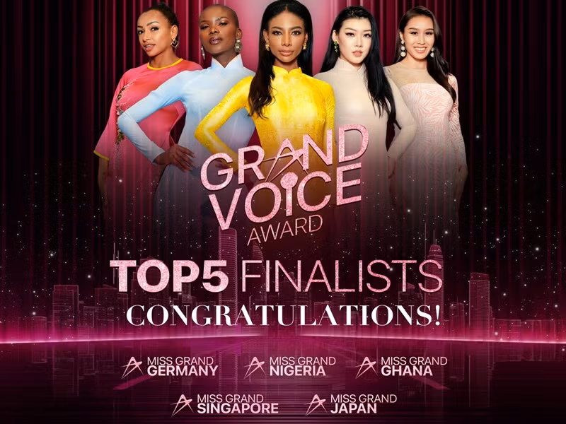 Top 5 giải Grand Voice Award gồm Đức, Nigeria, Ghana, Singapore và Nhật Bản. Ảnh: Miss Grand International.