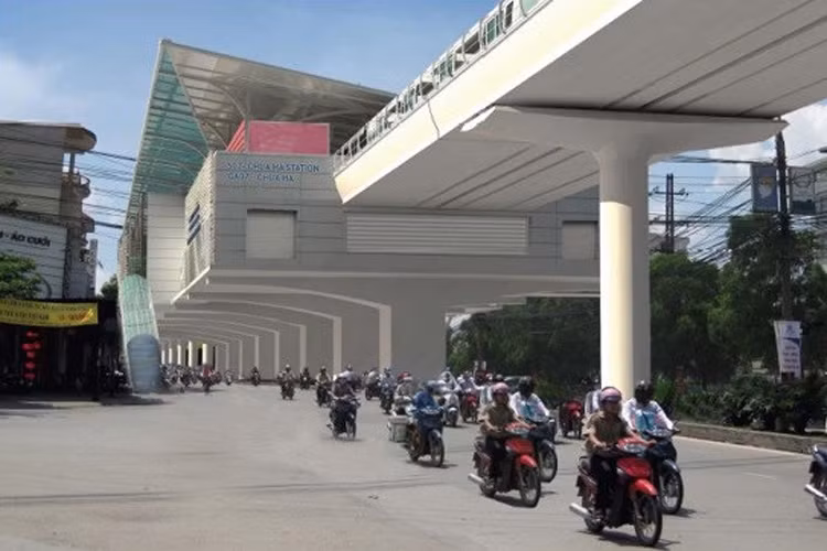 Ga S7 Chùa Hà nằm dọc đường Cầu Giấy và cầu thang lên xuống hai bên đường Cầu Giấy.