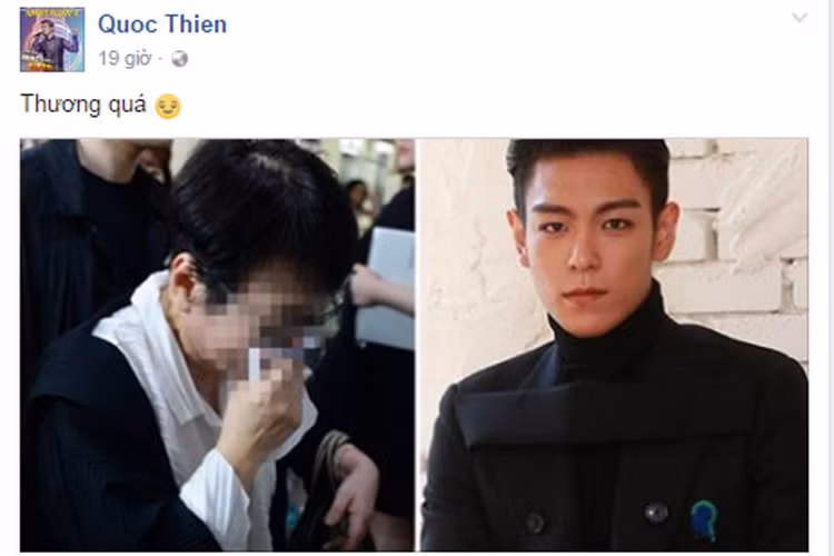 Quốc Thiên cũng bày tỏ thương thành viên nhóm nhạc Big Bang rơi vào tình trạng hôn mê sâu giữa bão scandal. Ảnh: chụp màn hình