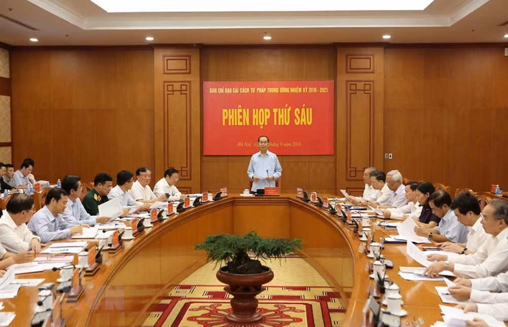 Sáng 15/9/2018, tại Trụ sở Trung ương Đảng, Chủ tịch nước Trần Đại Quang chủ trì Phiên họp thứ sáu của Ban Chỉ đạo cải cách Tư pháp Trung ương. (Ảnh: TTXVN)