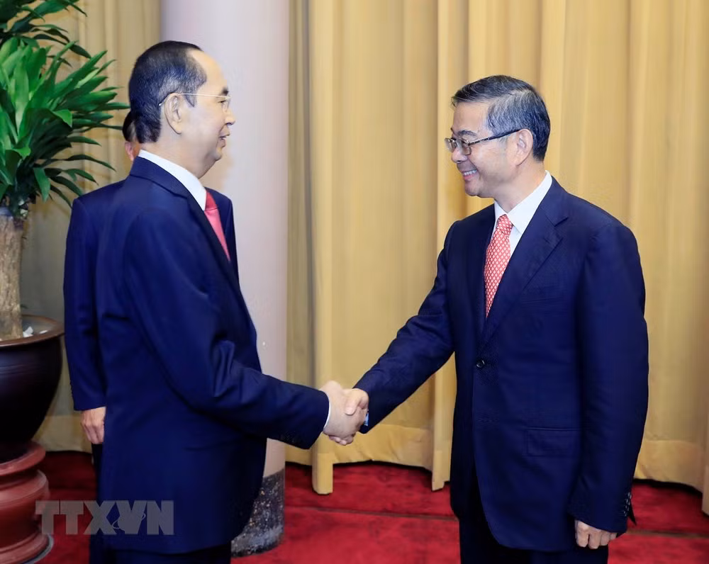 Chiều 19/9/2018, tại Phủ Chủ tịch, Chủ tịch nước Trần Đại Quang tiếp đồng chí Chu Cường, Chánh án Toà án nhân dân Tối cao Trung Quốc đang có chuyến thăm và làm việc tại Việt Nam. (Ảnh: TTXVN)