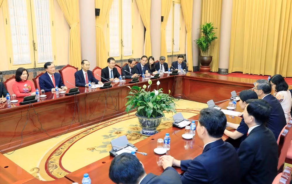 Chiều 19/9/2018, tại Phủ Chủ tịch, Chủ tịch nước Trần Đại Quang tiếp đồng chí Chu Cường, Chánh án Toà án nhân dân Tối cao Trung Quốc đang có chuyến thăm và làm việc tại Việt Nam. (Ảnh: TTXVN)