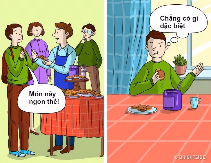 Chúng ta thường bị ảnh hưởng tâm lý từ nhận xét của người khác. Tình huống đi siêu thị, đứng trước gian hàng đông người xếp hàng mua đồ, khách dễ bỏ tiền mua sản phẩm được người xung quanh đánh giá tốt. Chỉ đến khi về nhà, bạn mới phát hiện nó không được như nhiều người nhận xét.