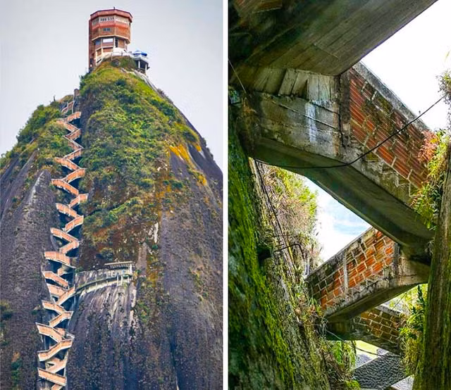 2.Cầu thang hình zic zac (Colombia): Khu vực này có tên gọi là El Peñón de Guatapé, một nơi có tầm nhìn hoàn hảo để quan sát quân địch. Ngày nay nó trở thành một địa điểm du lịch thú vị được nhiều người tìm đến.
