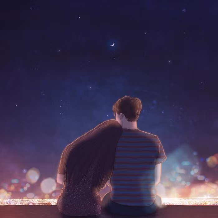 Ngồi lặng im, ngắm bầu trời đêm cũng khiến những người đang yêu nhau thấy hạnh phúc.