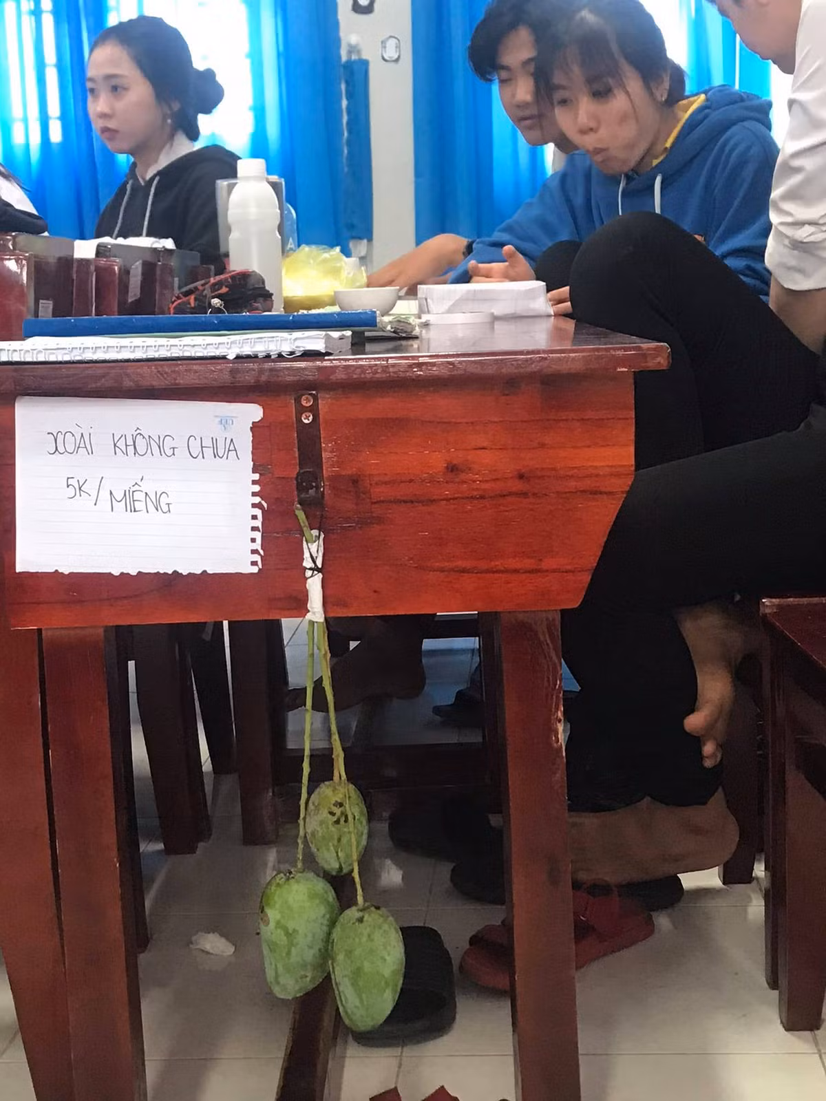 Xoài mọc nhiều đến mức có thể trở thành món hàng được bày bán ngay trong lớp học. Ảnh: Thu Thảo/Trường Người Ta