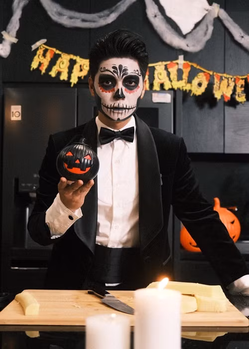 Chồng trẻ Ngô Thanh Vân còn nấu ăn theo phong cách Halloween. Ảnh: FB Huy Trần.