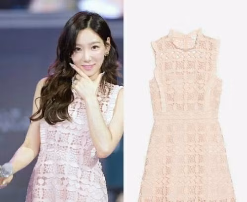 Trưởng nhóm Taeyeon xinh đẹp và ngọt ngào tại buổi họp báo cho concert solo Persona tại Đài Loan. Cô diện váy ren hồng của thương hiệu Sandro giá gần 13 triệu đồng.