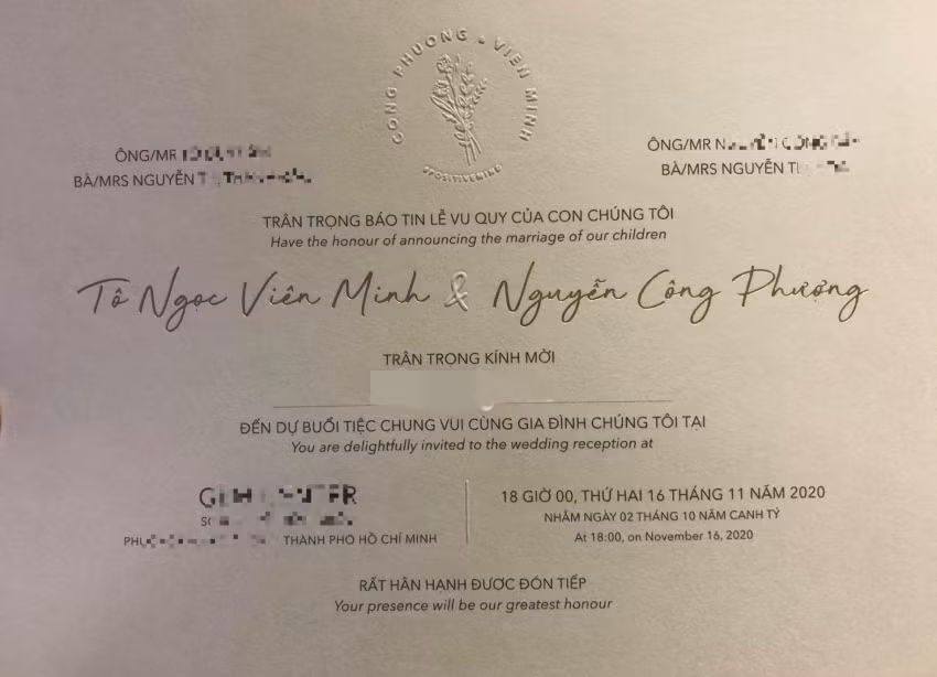 Dù không để lộ nhiều thông tin về tiệc cưới, nhưng qua thiệp mời lộ diện có thể biết được đám cưới của Công Phượng sẽ được tổ chức ở Trung tâm hội nghị Gem Center, quận 1, TP Hồ Chí Minh. Đây là địa điểm tổ chức tiệc cưới sang chảnh bậc nhất Sài Gòn.