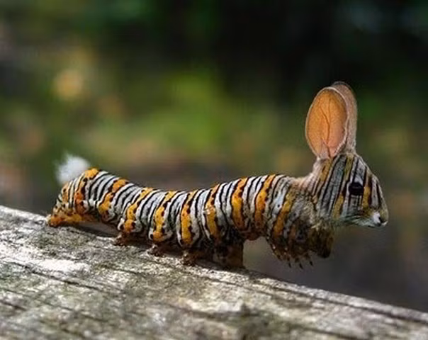 Dù được lai với thỏ, loài động vật đầu thỏ mình sâu róm vẫn rất gớm ghiếc.