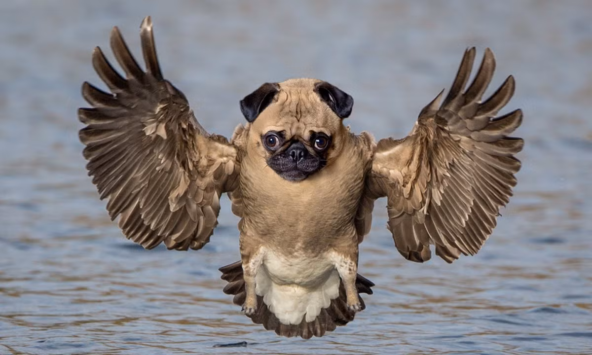 Một con chó pug lai với loài chim ưng biển? Đây chính là kết quả qua sự xử lý của photoshop.