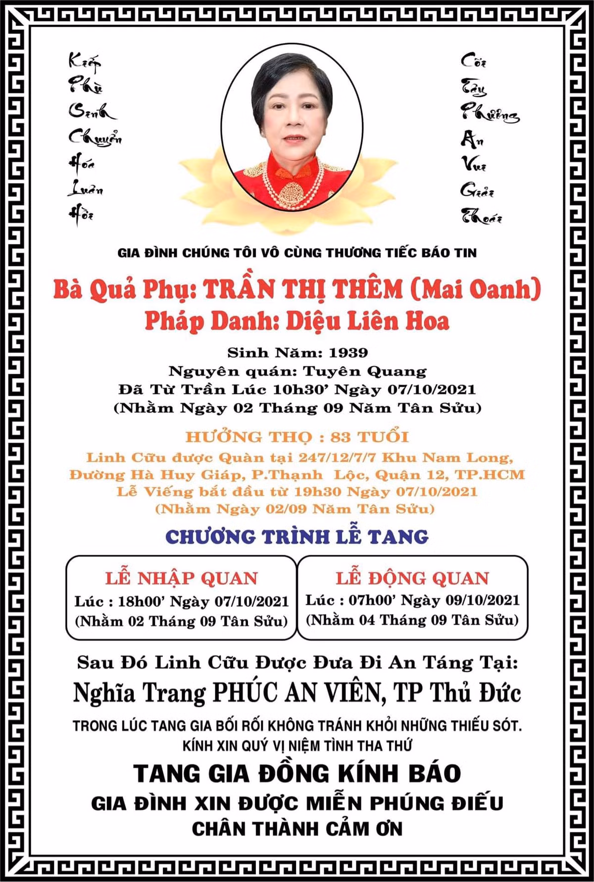 Me nghe si Trinh Kim Chi qua doi, dan sao gui loi chia buon