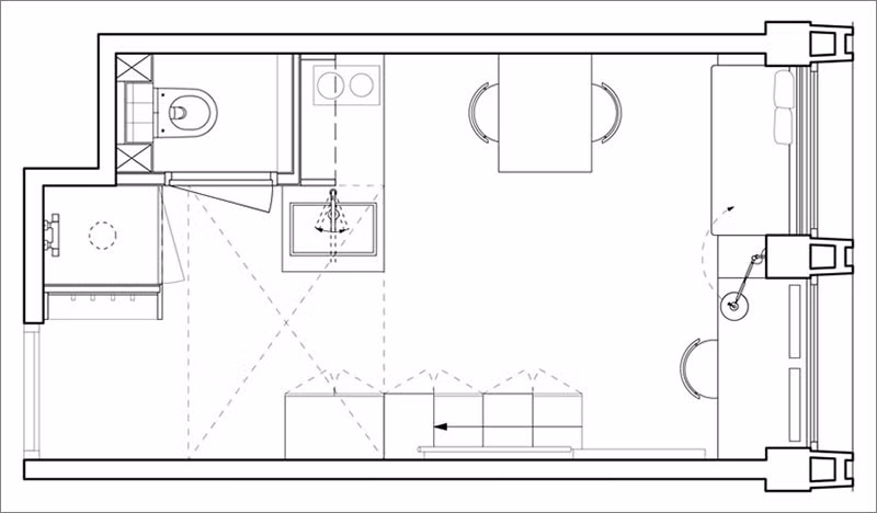 Hình ảnh bản vẽ thiết kế của căn hộ do Standard Studio thiết kế. Ảnh: Contemporist.