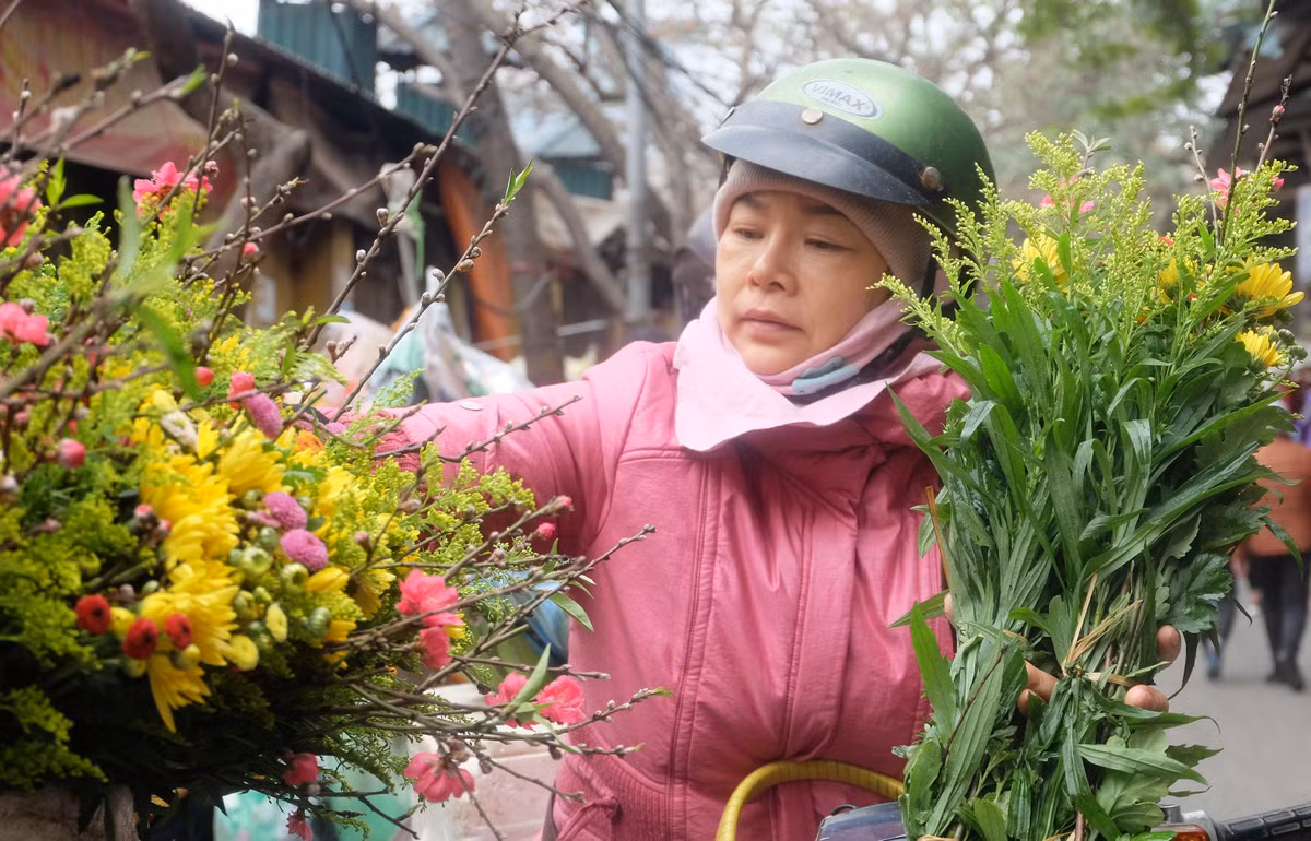 Bên cạnh đào cành, đào dăm, các loại hoa như cúc, mimosa, lay ơn... cũng được nhiều người dân tìm mua.