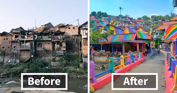 Chính phủ Indonesia đã đầu tư hơn 22 nghìn USD để mua sơn cải tạo 232 ngôi nhà ổ chuột ở Kampung Pelangi.