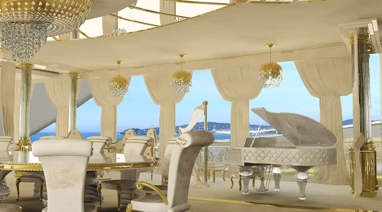 Siêu du thuyền này được đặt tên là Beauty, dài khoảng 80 m, tổng cộng gồm có 6 phòng sang trọng,với sức chứa 12 khách.