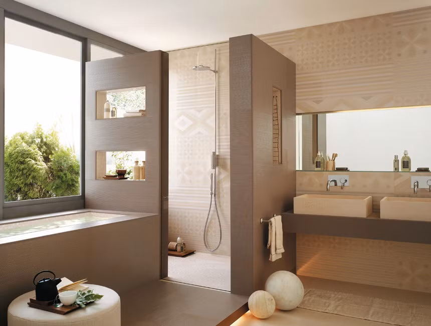 Việc xây vách ngăn nhà vệ sinh với phòng tắm là không cần thiết vì nó sẽ gây cảm giác chật chội, bí bách. Ảnh: Xayladep.