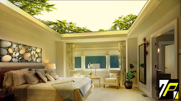 Hay hòa mình vào thiên nhiên tươi mát với mẫu thiết kế trần nhà 3D này. (Ảnh Tamphuong)