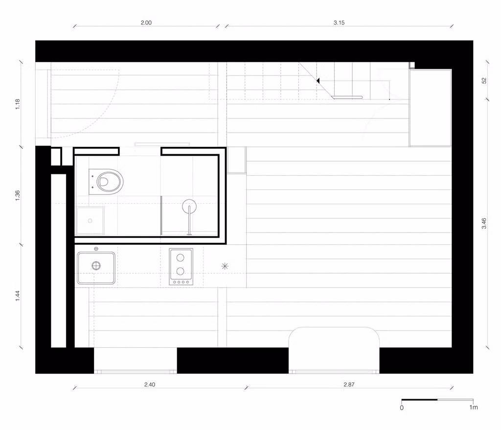 Mặt bằng căn hộ 21 m2.