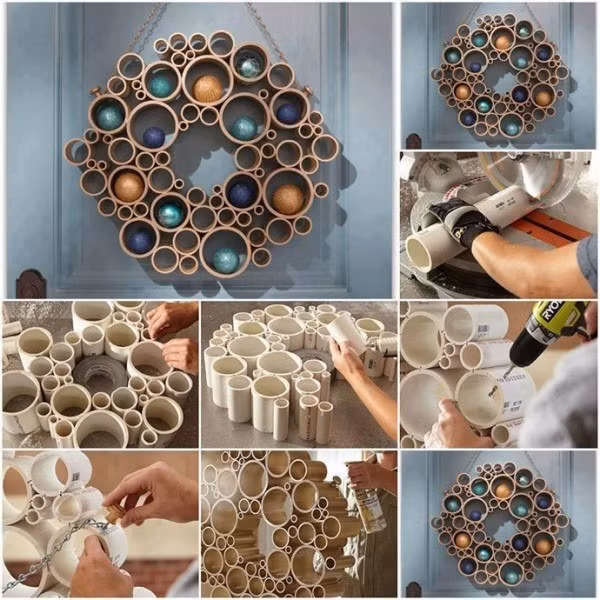 Vòng hoa treo. Vòng hoa tuyệt đẹp này là điểm nhấn độc đáo để trang trí nội thất vào dịp giáng sinh hoặc bất cứ mùa nào. Bạn có thể vẽ màu sắc để phù hợp với căn nhà mình.