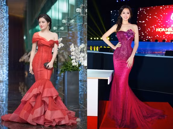 Hoa hậu Mai Phương Thúy, Á hậu Huyền My... cũng rất ưa chuộng kiểu váy dạ hội của nhà thiết kế Phạm Đăng Anh Thư. Những chiếc váy này thường có mức giá dao động từ 15 triệu trở lên, trong khi những váy cưới có chiếc lên đến 90 triệu. Ảnh: Dân Việt.