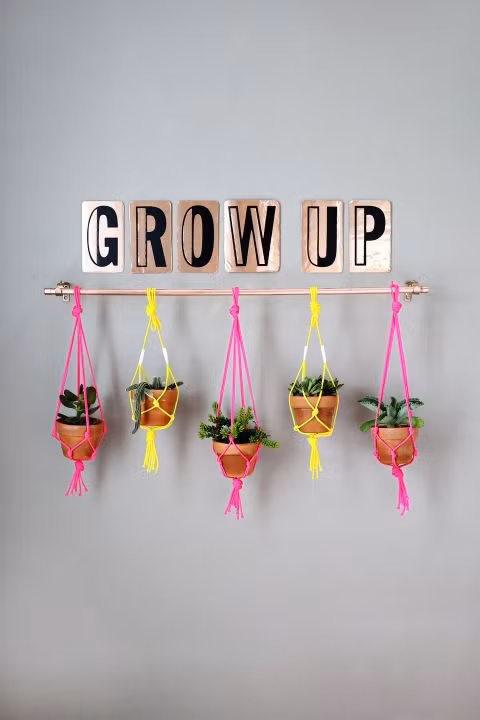 Chẳng cần mất nhiều công sức lắp đặt, một thanh ngang cứng chắc đã đủ để bạn treo khá nhiều chậu cây xanh rồi.