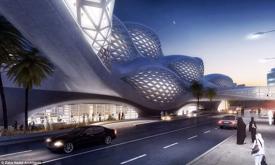 Nhà ga King Abdullah Financial District (KAFD). Là kiến trúc thiết kế theo phong cách ấn tượng của nữ kiến trúc sư. Tòa nhà là biểu tượng độc đáo thể hiện tầm quan trọng của các không gian công cộng đa chức năng.