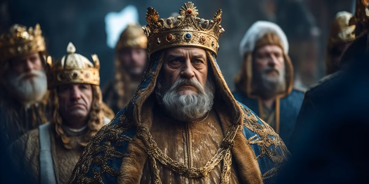 Giống như nhiều vị vua thời xưa, hoàng đế Charlemagne cũng để râu. Tuy nhiên, thợ đục gỗ trên bản khắc vô tình làm chiếc đục trượt qua môi khiến ria mép của ông bị mất.