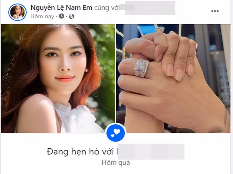 Rạng sáng ngày 17/11, trên trang cá nhân, Nam Em cập nhật trạng thái đang hẹn hò với một tài khoản Facebook viết tắt P.W. Ảnh chụp màn hình.