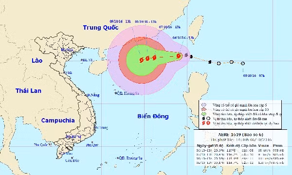 Dự báo đường đi của bão số 6. Ảnh: NCHMF.