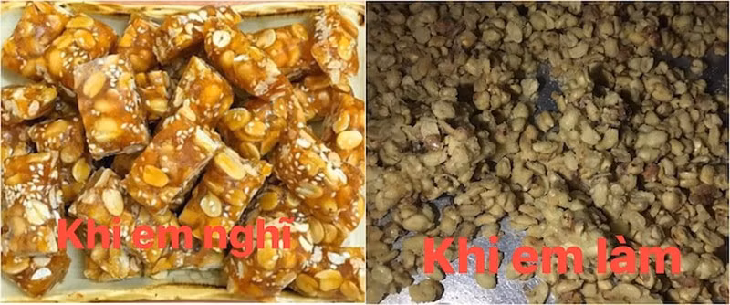Kẹo lạc “em nghĩ” và kẹo lạc “em làm” đôi khi không liên quan đến nhau chút nào.
