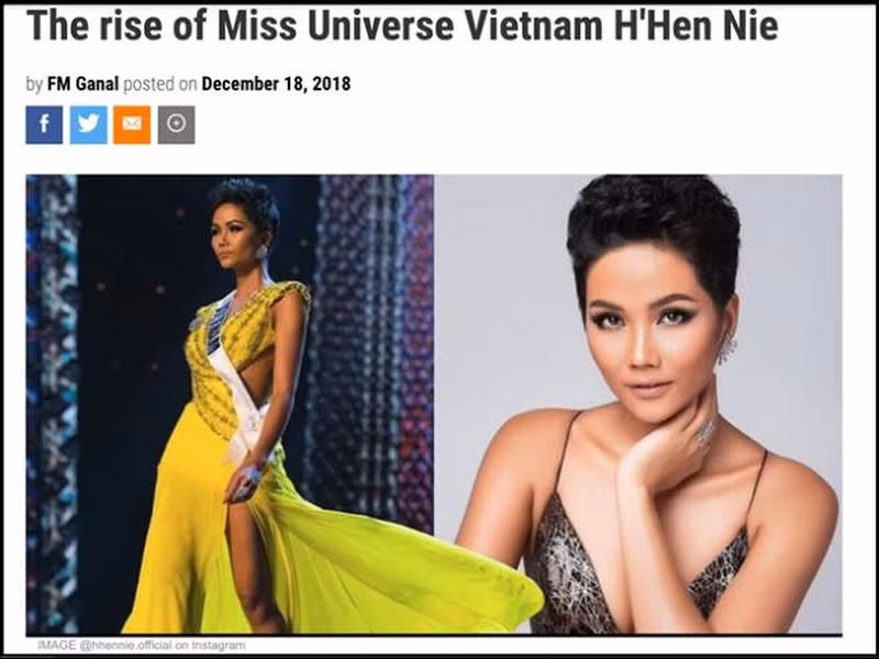 H’hen Niê có lẽ còn được xem là mỹ nhân Việt được truyền thông quốc tế đưa tin nhiều nhất nhờ câu chuyện truyền cảm hứng tại Hoa hậu Hoàn vũ Thế giới 2018.