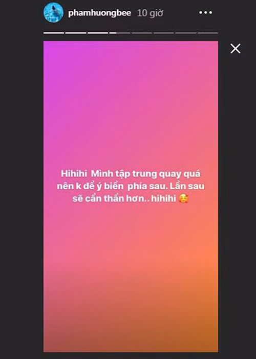 Trước những lời chỉ trích ngồi trên bí ngô sống ảo, Phạm Hương lên tiếng: "Mình tập trung quay quá nên không để ý biển phía sau. Lần sau sẽ cẩn thận hơn".