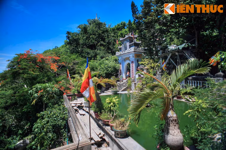 Trong khuôn viên chùa bài trí hòn non bộ, hoa, cây cảnh sinh động.