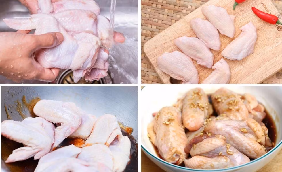  Sơ chế gà: Rửa thịt gà bằng nước muối loãng, có thể rút xương hoặc để nguyên tùy theo sở thích của mình. Đừng quên chà xát kỹ từng thớ thịt nhằm đảm bảo gà được sạch và không bị mùi hôi tanh. Sau khi rửa bằng nước muối, bạn tiếp tục rửa gà với 2-3 lượt nước sạch. Lấy dao chặt gà thành từng khúc để gà dễ chín đều, rồi cho vào bát. Ướp thịt gà theo công thức: 2 muỗng canh đường, 1 muỗng canh tương ớt, 1 thìa cà phê nước tương, 1 thìa cà phê hạt nêm, 1/2 thìa cà phê tiêu, 1/2 thìa cà phê muối, 2 muỗng bột bắp, 1 muỗng bột nở. Ảnh minh họa