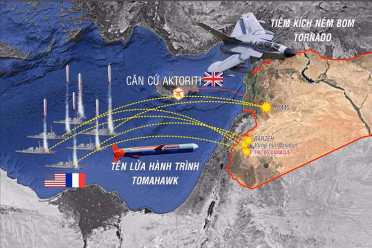 Với đường bay duy nhất từ Địa Trung Hải, phòng không Syria dễ dàng đón lõng tên lửa Mỹ và đồng minh cũng như có biện pháp áp chế điện tử cần thiết nhằm vô hiệu hóa các đợt tấn công. Kết quả cuối cùng đã nói lên được một phần nhận định này. Nguồn ảnh: Soha.
