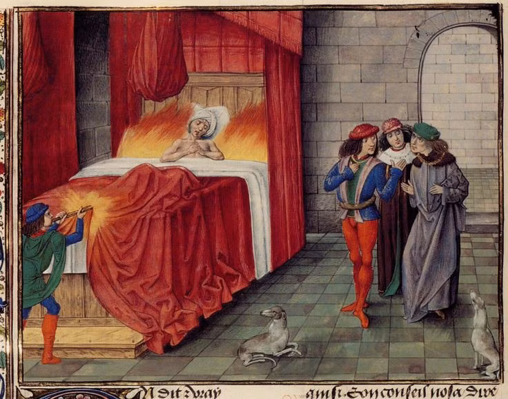 Ngọn lửa từ ngọn nến dễ dàng bén vào tấm vải lanh quấn trên người vua Charles II khi bác sĩ đốt sợi chỉ thừa. Theo đó, cả người nhà vua bốc cháy dữ dội.