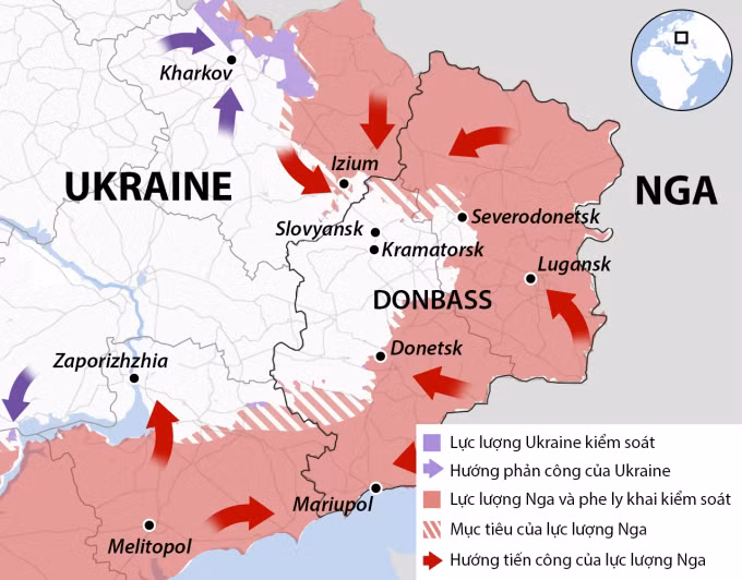 Phân tích của Viện Nghiên cứu Chiến tranh Mỹ cho rằng, chiến dịch của Nga ở miền đông Ukraine là nhằm chiếm toàn bộ Luhansk và Donetsk, nhưng hiện tại, các hoạt động của Quân đội Nga gần như hoàn toàn tập trung ở Sieverodonetsk. 