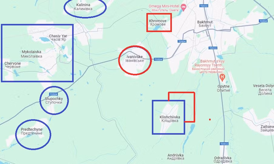 Tại Krischivka ở sườn phía nam Bakhmut, Quân đội Ukraine cho biết lực lượng tấn công của Nga bao gồm Lữ đoàn bộ binh cơ giới số 4 của Tập đoàn quân số 2 và Lữ đoàn bộ binh cơ giới số 72 của Tập đoàn quân số 3. Biệt đội Chechen Akhmat và một trung đoàn dù đã tham gia cuộc tấn công tại Krischivka.