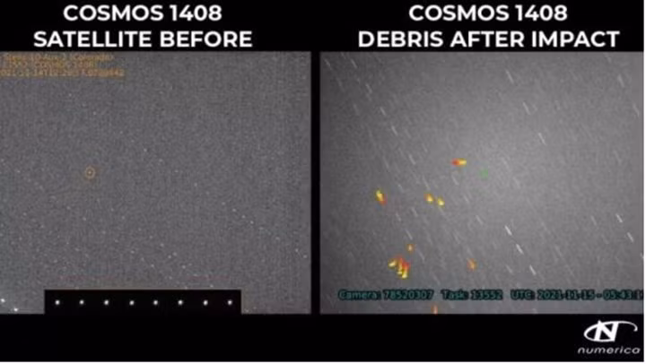 Các mảnh vỡ do vệ tinh Kosmos-1408 tạo ra đi qua ISS cứ 93 phút một lần. Phi hành đoàn chỉ trú ẩn trong lần thứ hai và thứ ba khi trạm bay qua khu vực có mảnh vỡ. Các mảnh vỡ cũng gây rủi ro cho các vệ tinh quỹ đạo Trái đất thấp khác.