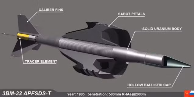 Đạn xuyên giáp Vacuum-1 sử dụng thanh xuyên bằng uranium nghèo, có tốc độ siêu thanh, có khả năng xuyên thủng các loại giáp tổng hợp, giáp phản ứng nổ của xe tăng phương Tây. Nó được biết đến với tốc độ cao, độ chính xác và sức mạnh hủy diệt.