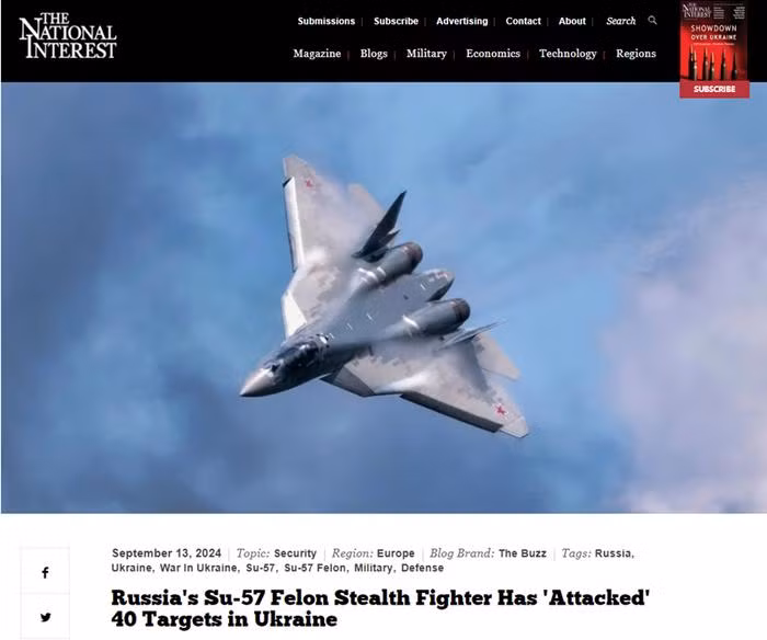 National Interest dẫn lời một quan chức Không quân Ukraine giấu tên cho biết, các máy bay chiến đấu tàng hình Su-57 của Nga đã được sử dụng để thực hiện "hơn 40 cuộc tấn công" vào các mục tiêu ở Ukraine trong những tháng gần đây. 