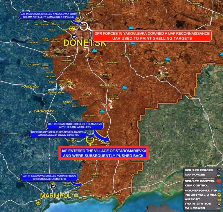 Làng Staromaryevka mà Quân đội Ukraine vừa chiếm, chỉ cách biên giới Nga là 25 km. Điều này cho phép Quân đội Ukraine, trong trường hợp phản công thành công, sẽ cắt đứt toàn bộ phần phía nam của nước cộng hòa Donetsk tự xưng này và giành quyền kiểm soát biên giới.